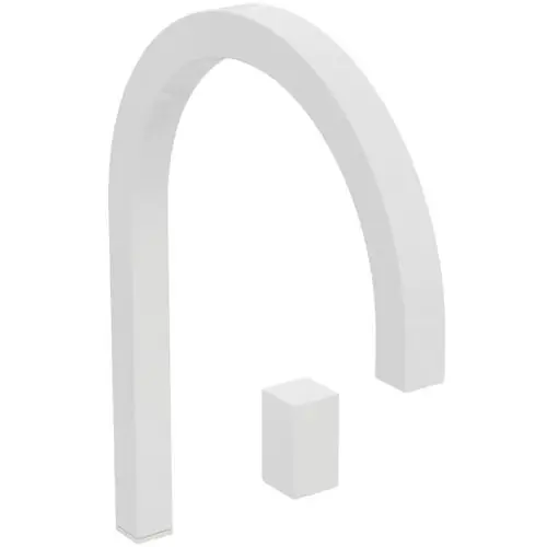 Weiße Waschtischarmatur mit hohem Auslauf in eckiger Form, gestaltet von Ideal Standard. Ohne Ablaufgarnitur, schlichtes Design.